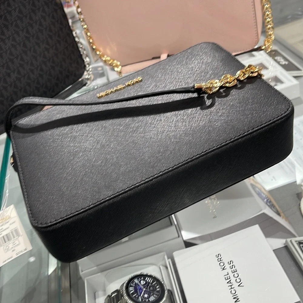 Michael Kors Jet Set Item Large East West Zip Crossbody Leather Black
